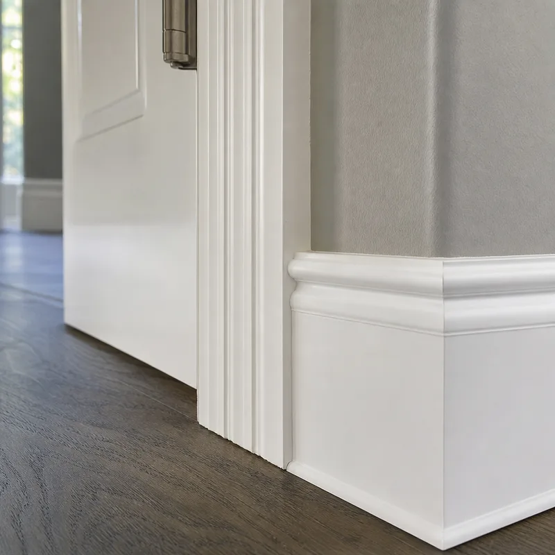 Clean baseboards and door trim with crisp edges and no standing moisture or drips